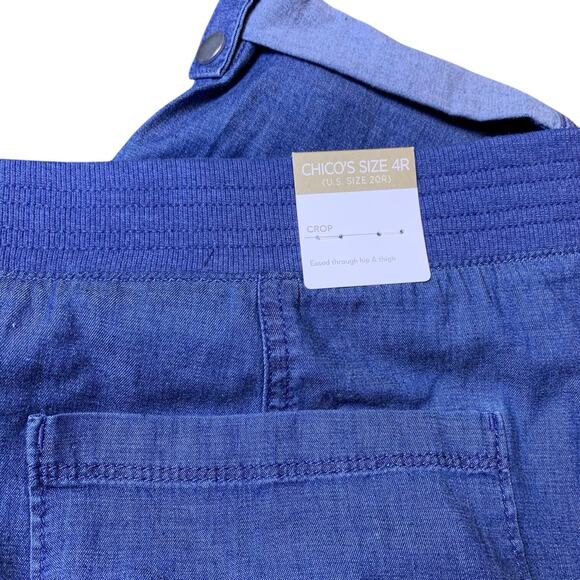 Chico's Pants Women's Size 4 Rolled Crop Chambray Tiverton Wash Snap Cuff NWT - Picture 3 of 7